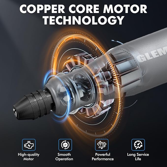 Mini Rotary Tool Kit with Copper Core Motor & 86 Accessories, Variable Speed 0-18,000 RPM, 3-24V Regulated Power for Engraving, Sanding, Polishing, Drilling, DIY Crafts
