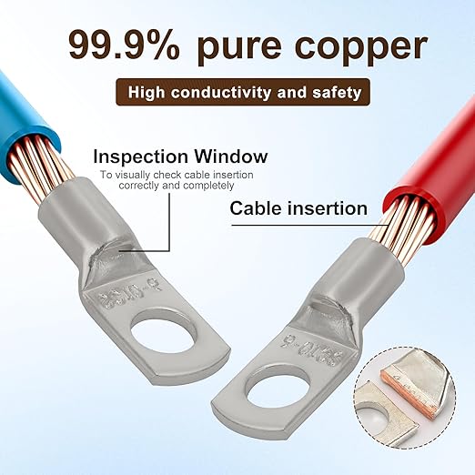 Thick Copper Electric Wire Lugs,20Pcs Tinned Copper Gauge 8Awg-1/4(M6) Ring Heavy Duty Battery Cable Lugs Ends Ring Terminals Connectors with 20Pcs 3:1 Heat Shrink Tubing Assortment Kit
