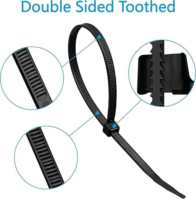 Zip Ties 12 inch (4000 Pack), 85 lb, Double-sided Toothed, Delivering 1.7X Tensile Strength in the Same Specs, Black, Heavy Duty Cable Ties, Glufirm