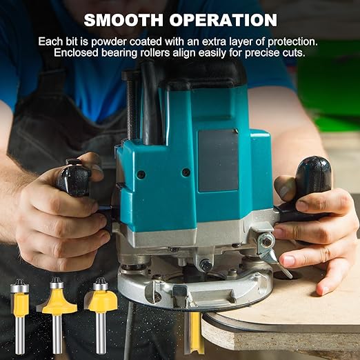 Router Bits Set 1/4 Inch Shank 15 Pieces 1/4 Inch Tungsten Carbide Router Bits Woodwork Tools for Doors,Tables,Shelves,Cabinets,DIY Woodwork