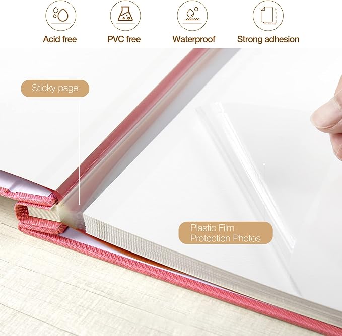 potricher Large Photo Album Self Adhesive 3x5 4x6 5x7 8x10 10x12 Pictures Linen - Image 4