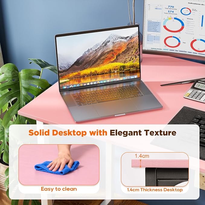 PayLessHere | 63 Inch Computer Desk | Pink | Office Desk - Image 4