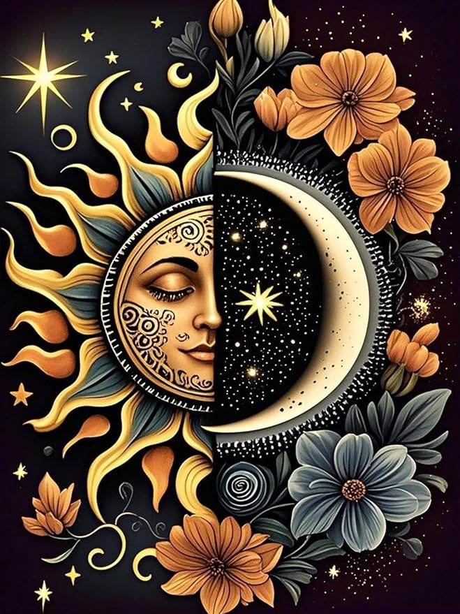 MYBISYMQQ Stamping Cross Stitch Kit Sun and Moon, Round Counting Cross Stitch by Unknown