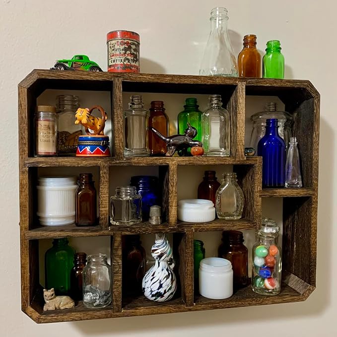 Frcctre Rustic Shadow Box Display Shelf, 9 Compartments Wood Hanging Display - Image 6