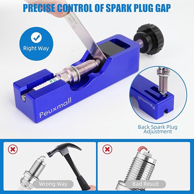 Spark Plug Gap Tool, Spark Plug Gapping Tool with 32 Blade Steel Feeler Gauge, Universal Spark Plug Gap Tool for Most 10mm 12mm 14mm 16mm Spark Plugs (Blue)