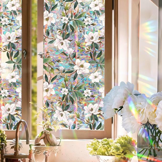 JOONOR Retro Gardenia Flowers Window Privacy Film, Gardenia Stained Glass - Image 5