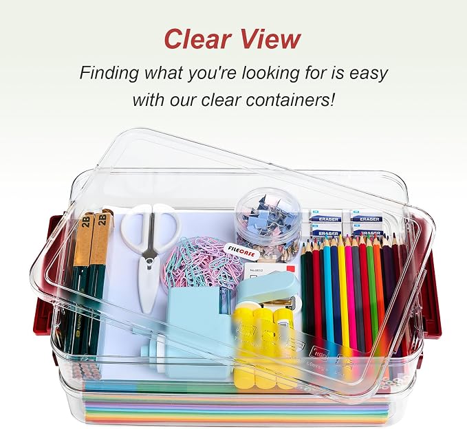 CATOOMUU 2-Pack 9x13 Clear Plastic Project Case Stackable Storage Box | 5.5Qt - Image 5