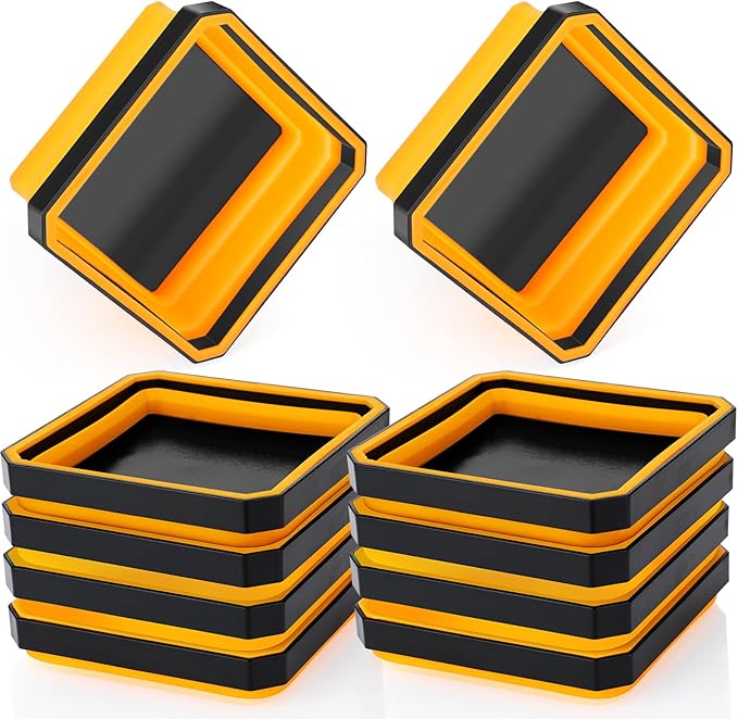 Barydat 10 Pcs Magnetic Tool Tray Collapsible Foldable Parts Trays Set Magnetic Screw Tray Magnetic Parts Bowl Square Silicone Magnetic Tool for Bolts Nuts Washers Pins Screw Parts (Orange)