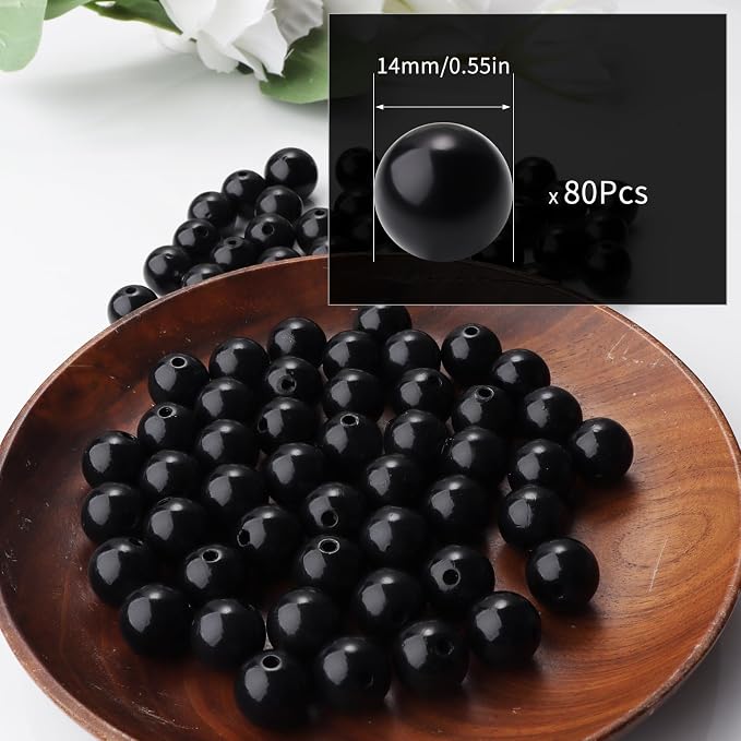 80pcs Black 14mm Pearl Beads - Image 2