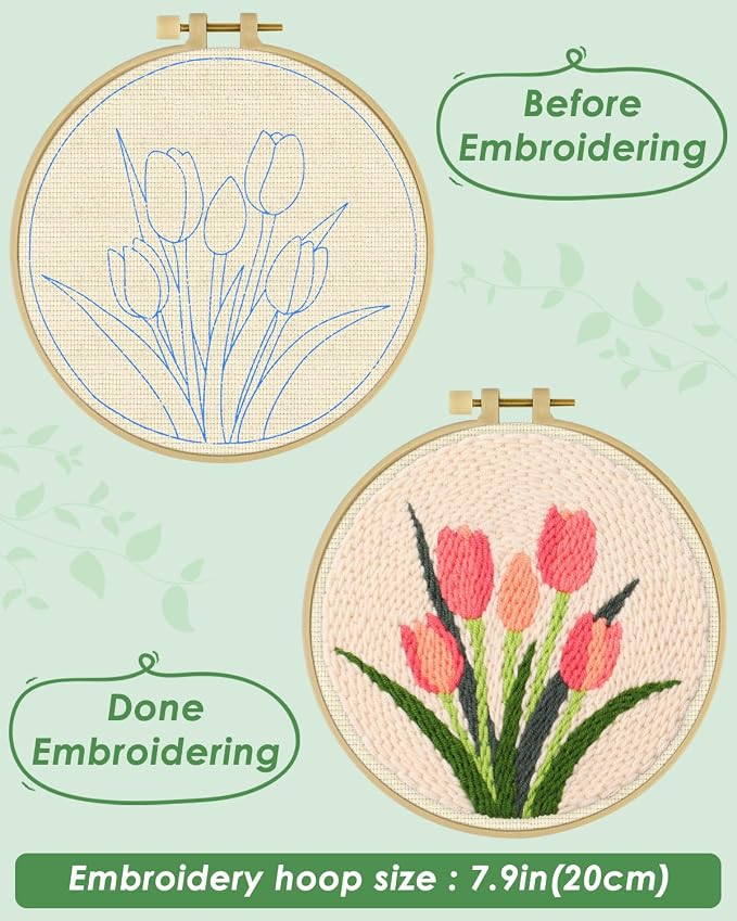 ERKOON Punch Needle Kit Beginners Adults, DIY Easy Flower Embroidery Set - Image 3