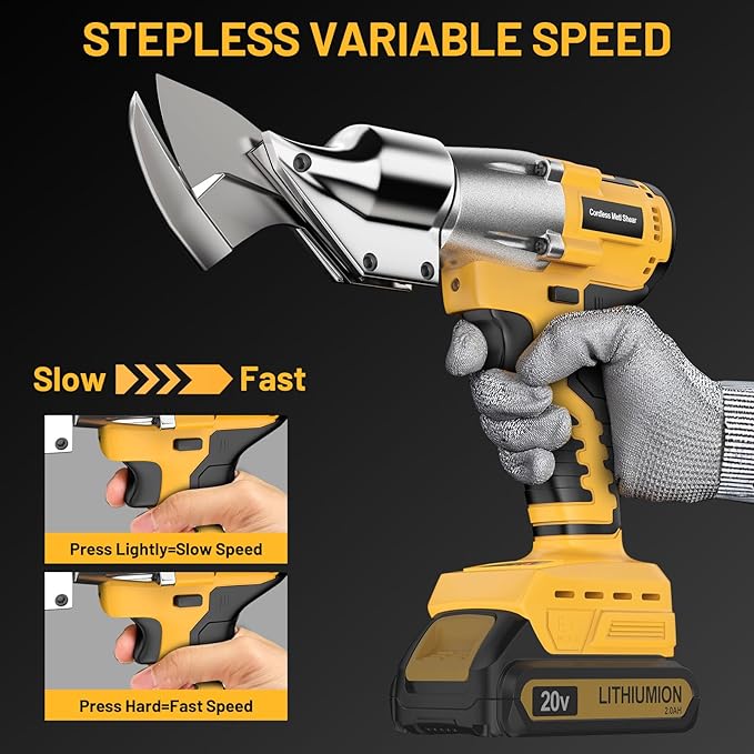 Cordless Sheet Cutter for DE-WALT 20V Max Battery, Electric Metal Shears with 360° Pivoting Head, Maximum Torque 221 Ft-Lbs, Brushless Scissors for Stainless Steel, Metal, and Iron Cutting（Tool Only）