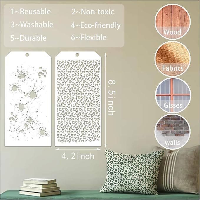 8 Pieces Stencils for Crafts Polka Dot Brick Layering Stencils Mixed Media - Image 4