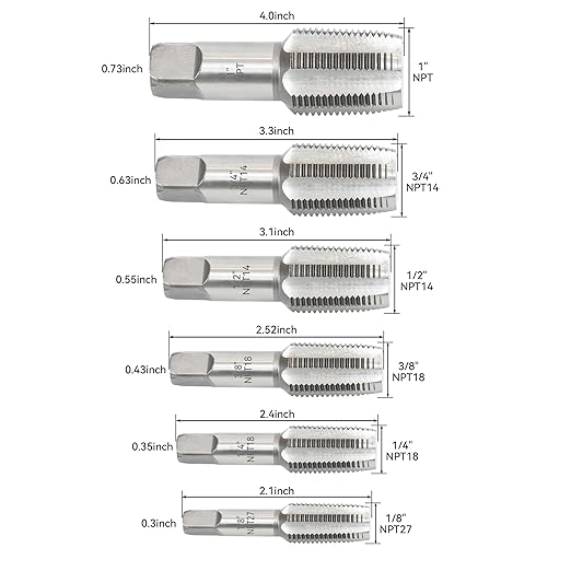 HFS(R) 6-piece NPT pipe tap set Machine Screw Metric Tap and Die Bit Set，sizes includes 1", 3/4", 1/2", 3/8", 1/4", and 1/8"
