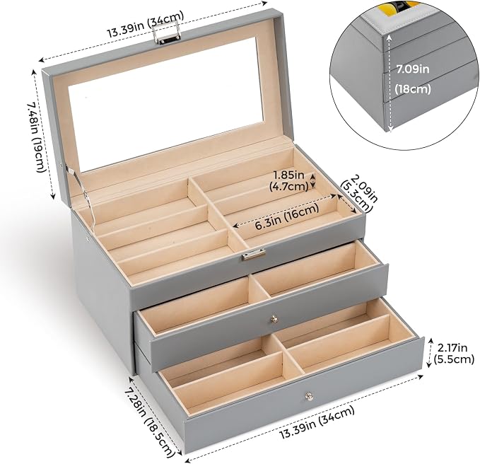 ProCase 3-layer Sunglasses Storage Organizer, 18 Slots Leather Sunglass Box - Image 6