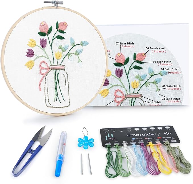 BERYA Flowers Embroidery Kit Including Video Step by Step Instructions by BERYA