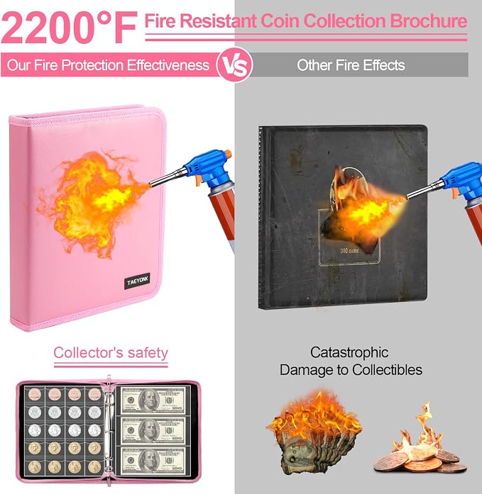 Coin Collection Book Holder for Collectors, 520 Pockets Fireproof Coins - Image 5