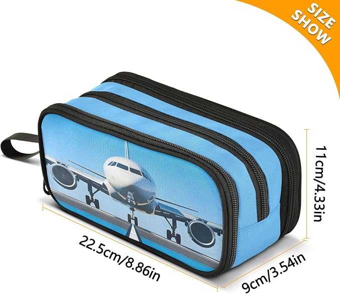 White Airplane Aircraft Pencil Case Box Boys Girls Large Pencil Pouch Zipper - Image 7