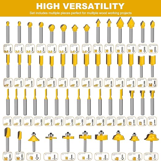 100-Piece Router Bit Set 1/4" Shank 100Pcs Expert Router Bit Kit. Tungsten Carbide Router Bits for Woodworking 1/4 Router bit Set