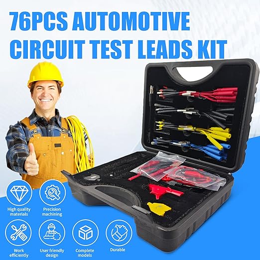 76 PCS Automotive Test Lead Kit, Multimeter Test Leads Set with Back Probes, Alligator Clips, Banana Plug Adapters & Silicone Wires, 1000V/32A Electrical Test Kit for Car Circuit Diagnostics