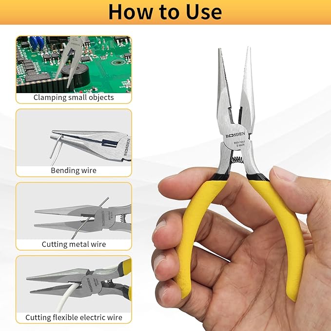 BOOSDEN 5" Needle Nose Pliers-10 Pack, Long Nose Pliers Set with Side Cutter, Mini Fine Needle Nose Pliers with Serrated Jaws, Precision Small Needle Nose Pliers for Jewelry Making/Electronics/Craft