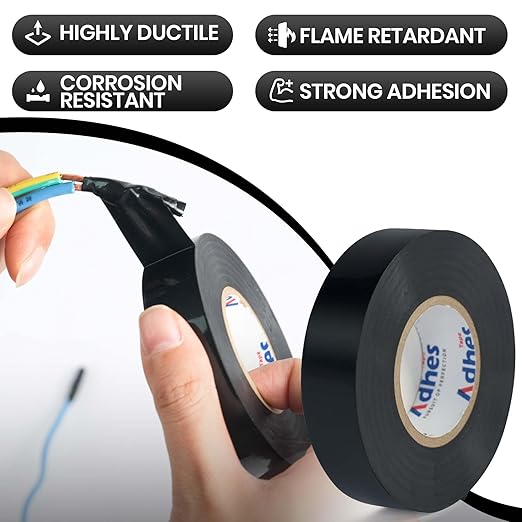 ADHES 7mil PVC Electrical Tape, 19mm x 20m, 5 Rolls, Heavy Duty Insulation Tape for Wiring, Electrical Repairs, and DIY Projects