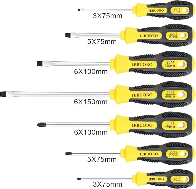Magnetic Screwdriver Set 7 PCS, 3 Phillips and 4 Flat Head Precision Screwdriver, Professional Cushion Grip and Non-Slip for Repair Home Improvement Craft, Yellow