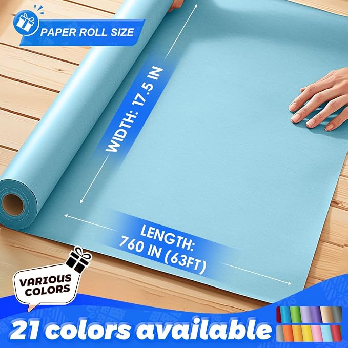 PerkHomy Light Blue Kraft Paper Roll 17.5" x 760" - Image 2
