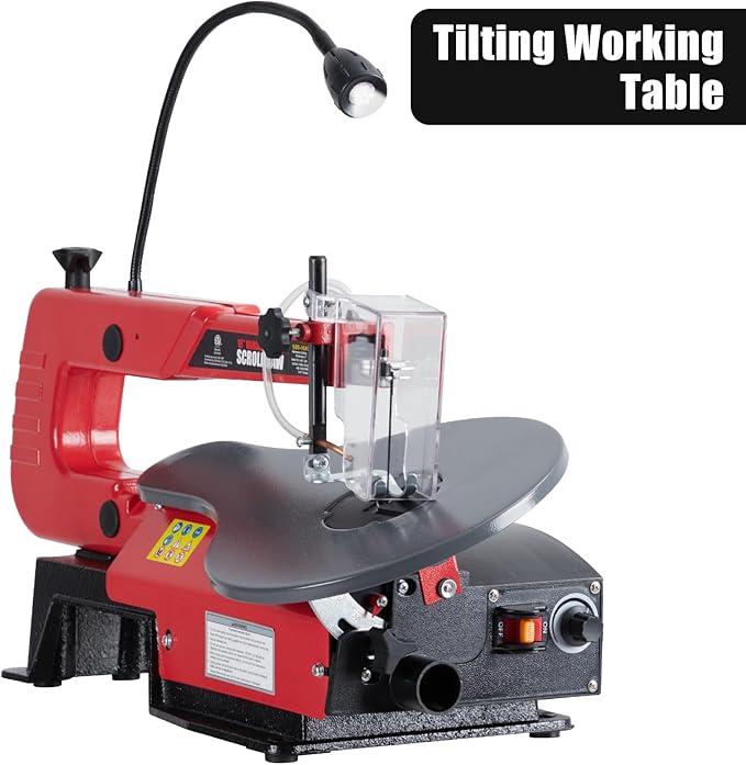 16-Inch Scroll Saw with Tilting Table and LED Light – Adjustable Speed for Wood, Acrylic, and Crafts