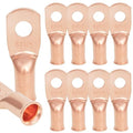 10PCS 6AWG - 1/4''Stud Heavy Duty Copper Terminals,Battery Cable Crimp Lugs,Battery Cable Ends,Bare Copper Eyelets Tubular Ring Terminals,Closed End Crimp Electric Connectors (6AWG - 1/4''Stud)