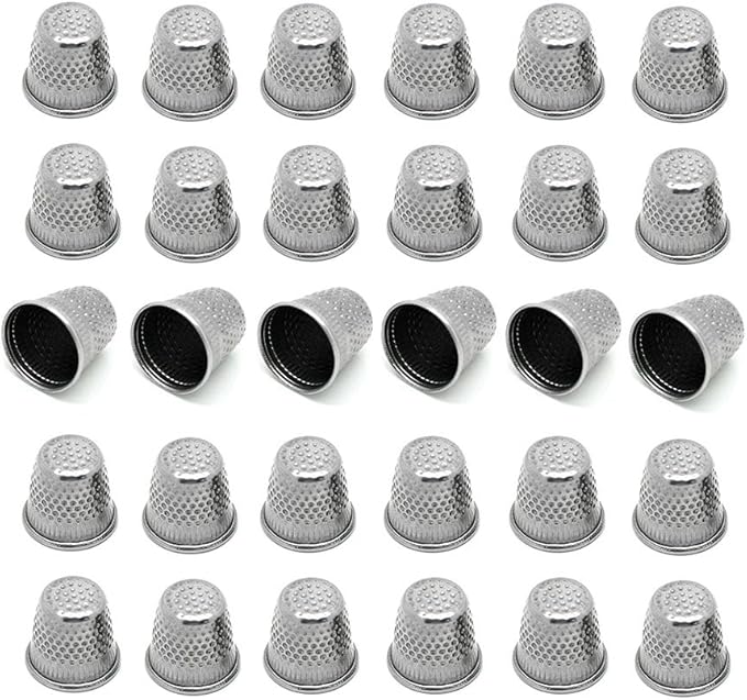 LGEGE 30PCs Silver toned Vintage DIY Crafts Metal Sewing Thimbles, Sewing Thimble (Size (Approx):19mm x 18mm)