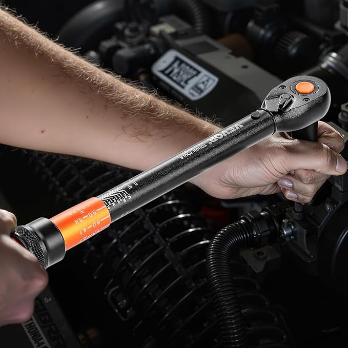 VEVOR 1/2-inch Drive Torque Wrench, 10-170 ft.lb/13.6-230.5 Nm, Dual-Direction Adjustable 72 tooth Click Torque Wrench with Buckle for Bicycle, Moto and Car Maintenance