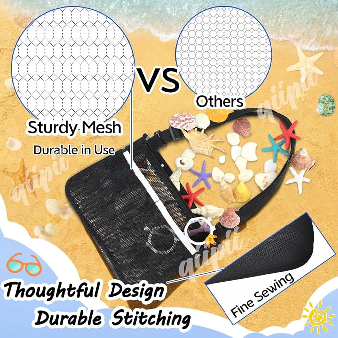 qiipii 1 Pack Beach Mesh Bag Shell Collecting Bag Beach Sand Toy Bags - Image 4