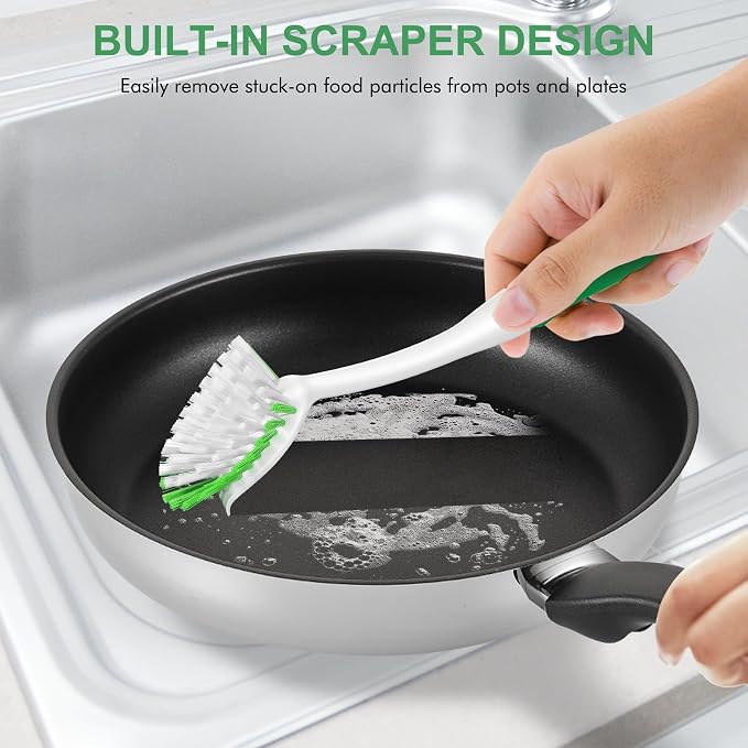 SetSail Dish Brush with Handle, 3 Pack Stiff Bristles Dish Scrubber with - Image 5