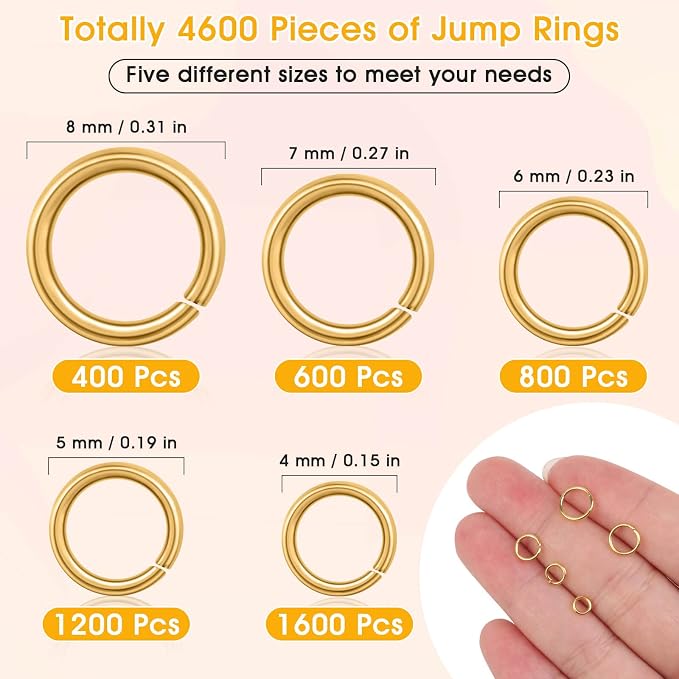 4600Pcs Gold Jump Rings with Jump Rings Open/Close Tools - Image 3