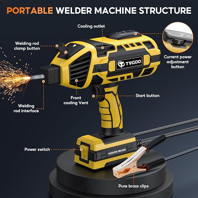 Portable Handheld Welding Machine - 110V IGBT Inverter Handheld Welder, 20-120A Portable ARC Welder with 5 Variable Current Adjustments,Hot Start & Anti-Stick for 3/32"-1/8" Welding Rods(Yellow)
