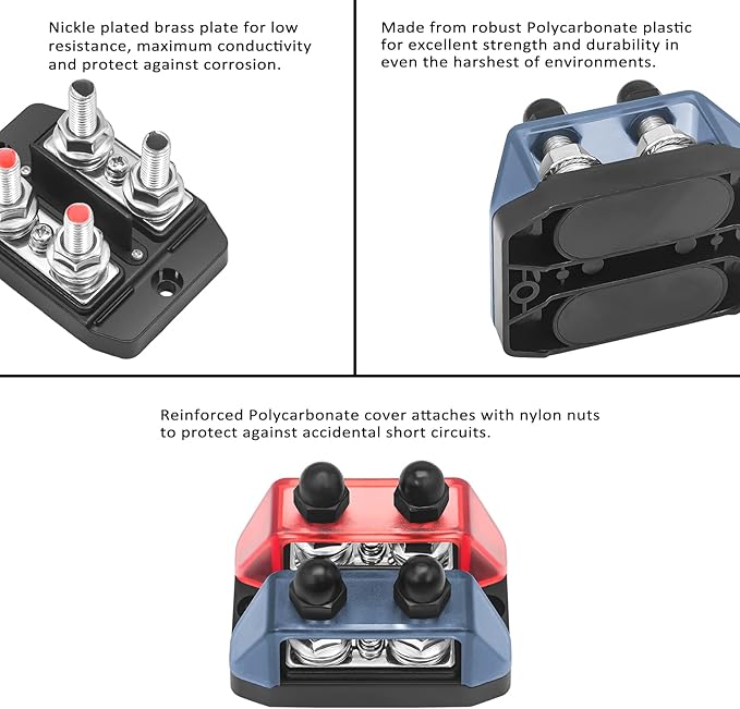 RECOIL DS21-516 Power Distribution Block 48V 150A Bus Bar 2 x 5/16" Stud, 1 x #8 Screws Terminals Block