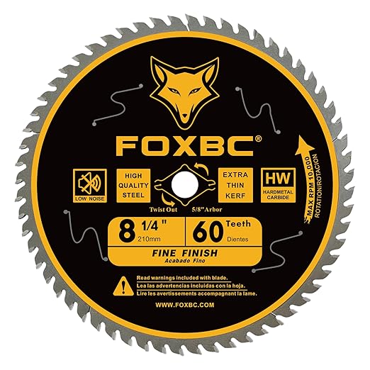 FOXBC 8-1/4 Inch Table Saw Blade 24 Tooth, 60 Tooth Wood Cutting with 5/8" Arbor, Diamond Knockout