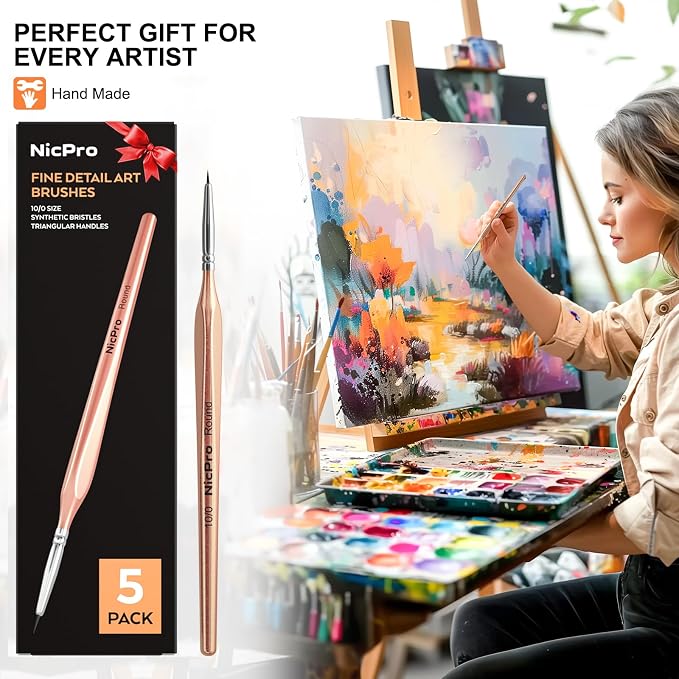 Nicpro Detail Paint Brushes 5 PCS Aesthetic Extreme Fine Tip 10/0 Professional - Image 7
