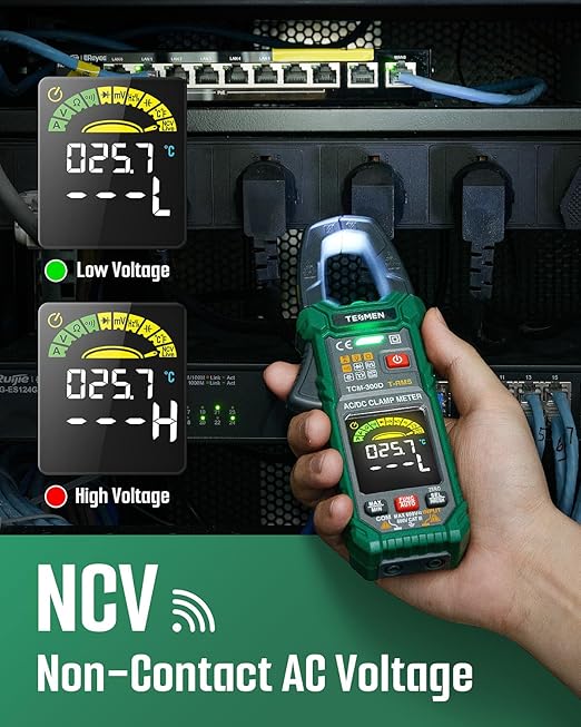 TESMEN TCM-300D Digital Clamp Meter, 6000 Counts Multimeter, Voltage Tester with AC/DC Current &Voltage, Auto-Ranging Voltmeter with Inrush Capacitance Resistance Diode Continuity NCV/Live Wire