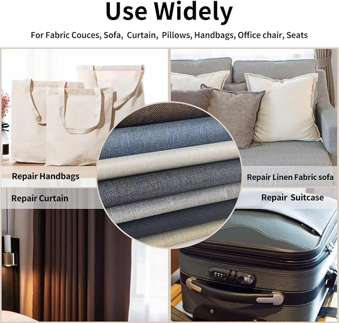 Fabric Repair Patches, Linen Repair Tape Self-Adhesive Fabric Patches Durable, DIY Large Linen Tape for Sofa, Couches, Furniture, Chair, Clothing （3.5X79 Inch, Grey）