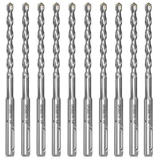 10-Piece 1/4” SDS Plus Drill Bits Rotary Hammer Drill Bit Set, Carbide Tipped for Drilling Concrete Cement Porcelain Tiles Ceramic Pots Stone Brick, Diameter 6mm, 160mm Long, SDS Plus Shank