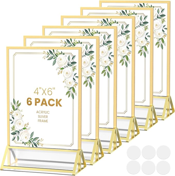 Acrylic Sign Holder 4X6 Double-Sided Gold Picture Frames ，6 Pack | Acrylic by AcrylicSignHolderMahjongRacks%EF%BC%8CMahjongBags