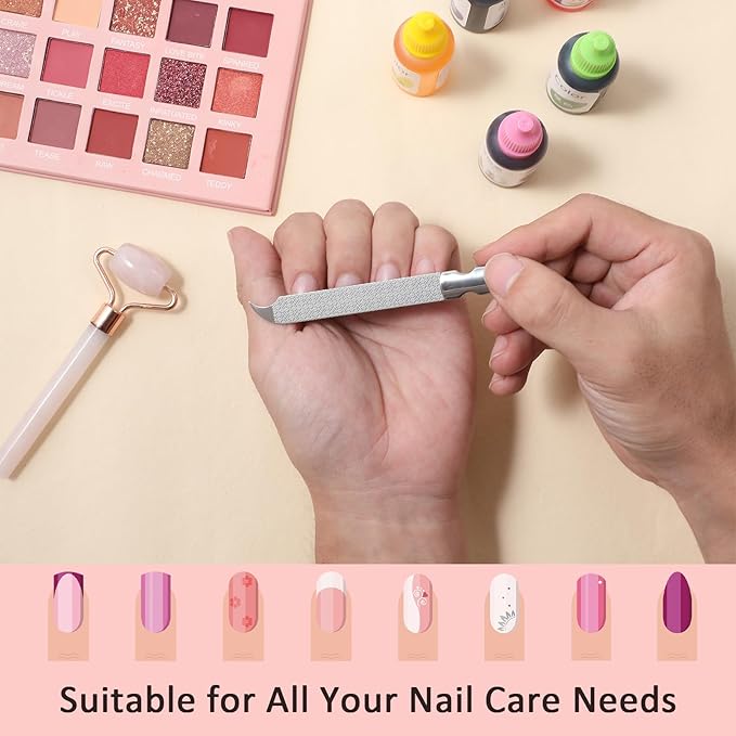 Metal Nail Files for Natural Nails, Mabor Stainless Steel Fingernail File with Pointed Tip Professional Double Sided Curved Nail Filer for Nails Travel Nail File with PU Leather Case