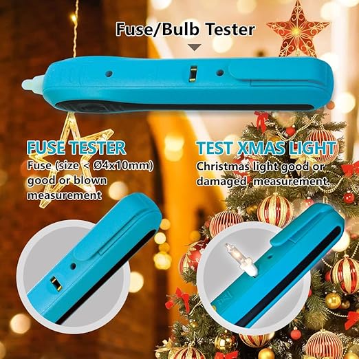 allsun 12-600Vac Christmas Light Tester with 50 pcs of 2.5 Volt Replacement Bulbs, BT20 Digital Battery Tester Electrical Test Kit