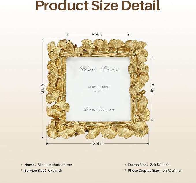 Cuspin 6x6 Picture Frame Gold, Vintage Ornate Square Frame - Image 6