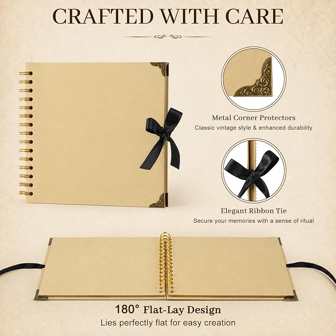Scrapbook Album 8 Inch 30 Sheets 60 Pages, Kraft Paper Cover DIY Photo Album - Image 4