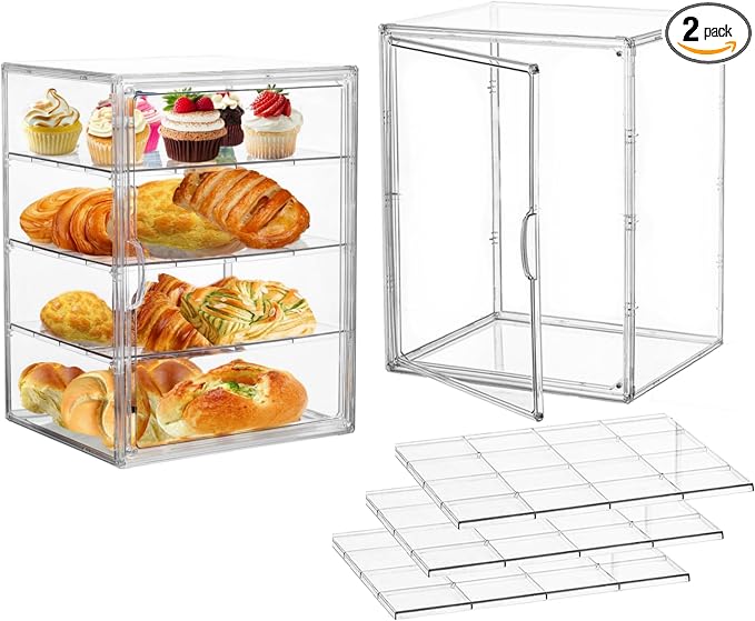 Attelite Pastry Display Case, 2 Pack 4 Layers Adjustable Clear Bread Box by Attelite