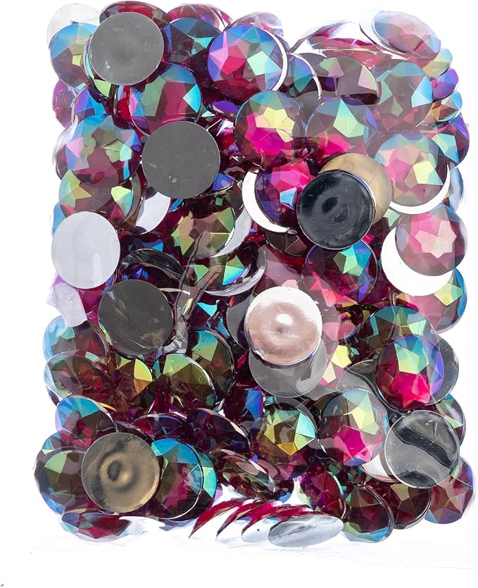 John Bead 200 Pieces 20mm, Fuchsia AB, Acrylic Round Flat Back Rhinestones - Image 2