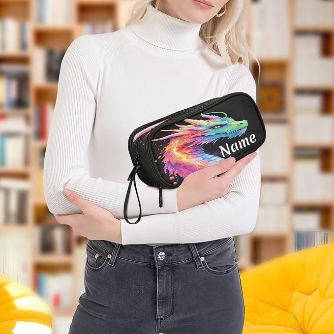 Custom Lightning Dragon Watercolor Pencil Case Box Boys Girls Personalized Name - Image 6