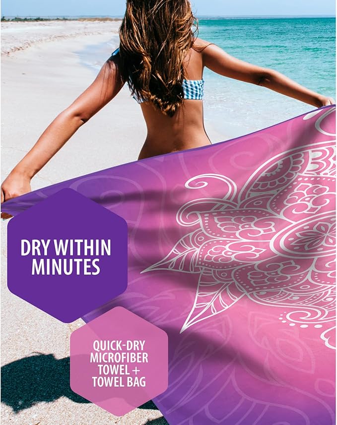 VENTURE 4TH Microfiber Beach Towel: Quick-Dry, Compact, Sand-Free, Absorbent, Sandproof and Lightweight - Perfect for Camping, Beach, and Roadtrips (Purple Mandala Design | 35x78 inches)
